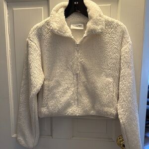 Sunday Best Aritzia XS White Teddy Jacket Cropped Fuzzy Design